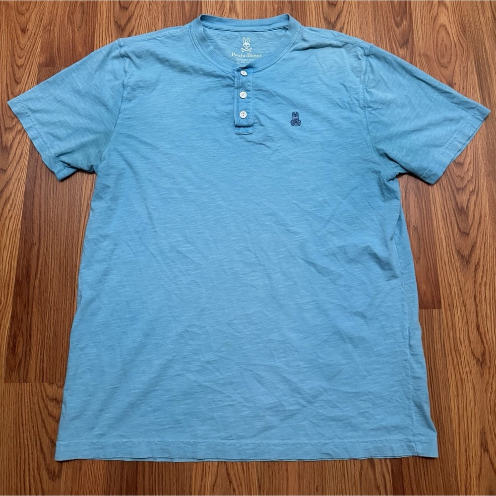 Psycho Bunny Henley Shirt Mens Large Slub Knit Embroidered Logo Turquoise